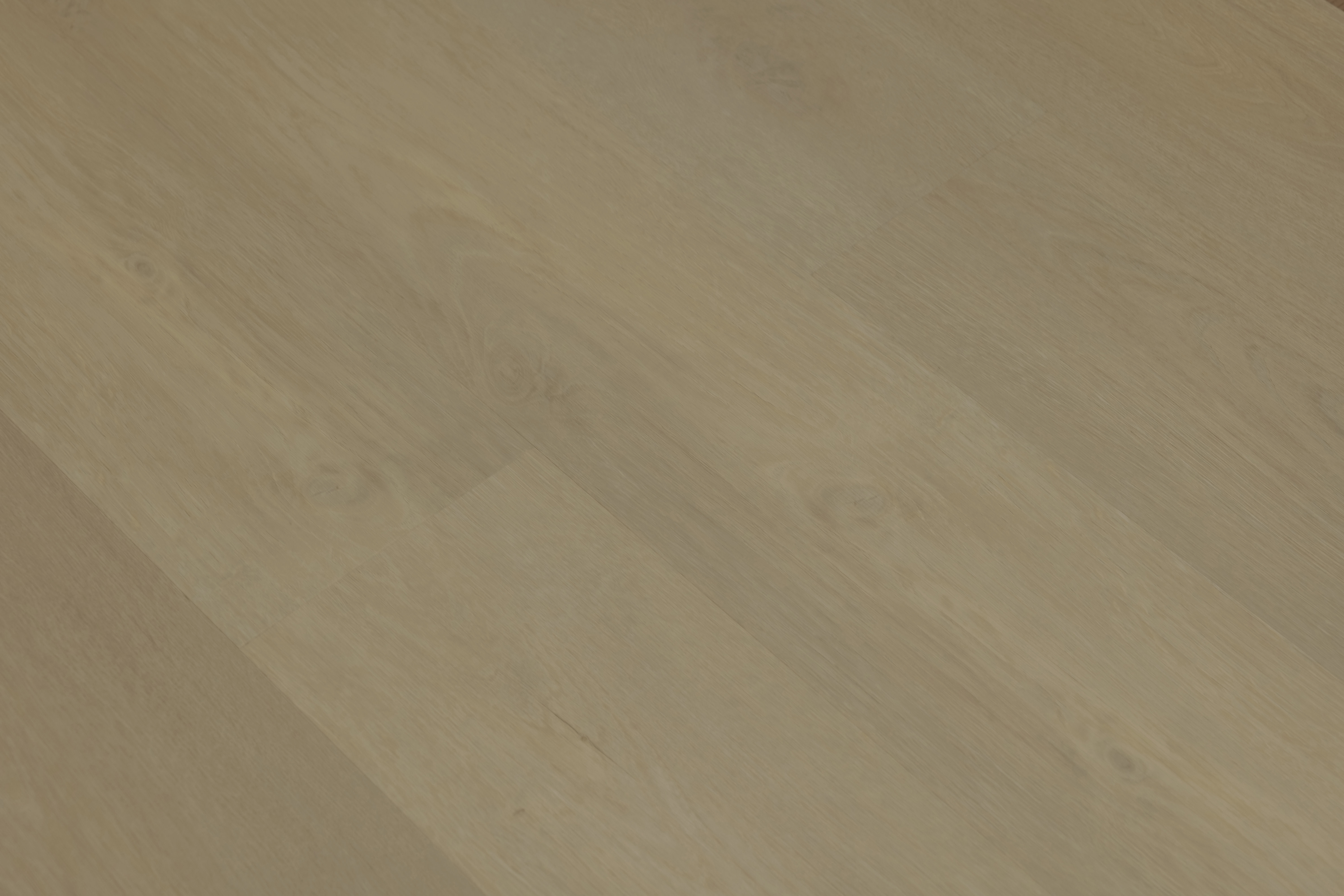 Port vinyl flooring in Bow. Angled close-up of pale beige wood-look planks with subtle knots and soft, flowing grain