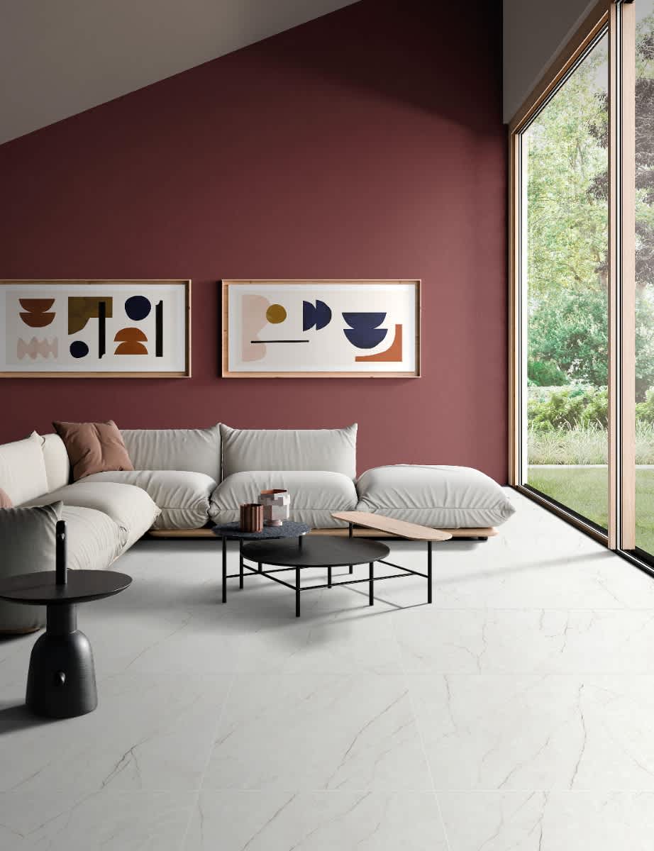 Eterna porcelain tile collection installed in modern living room — Stone Tile