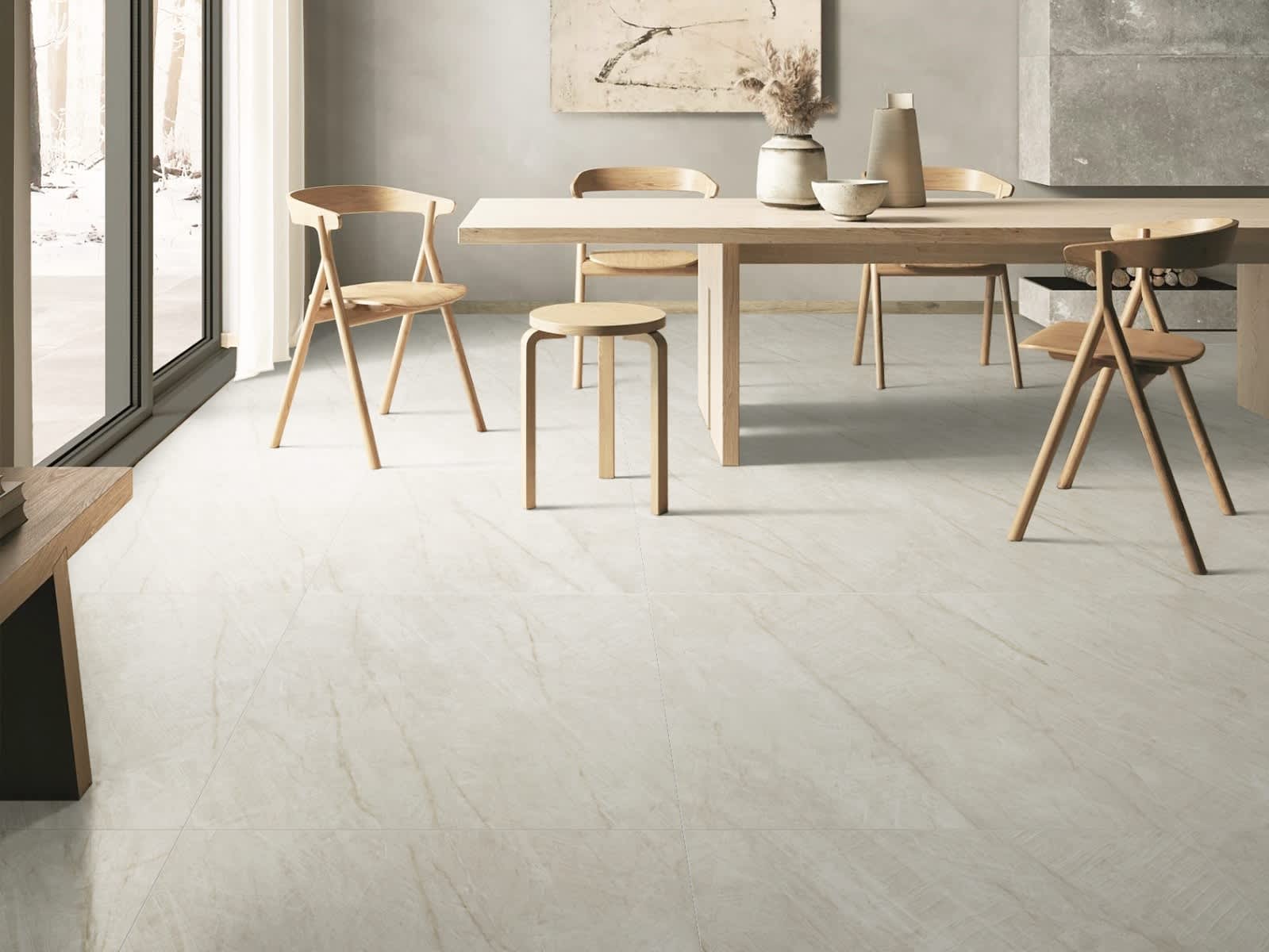 Eterna porcelain tile collection installed in modern dining room — Stone Tile