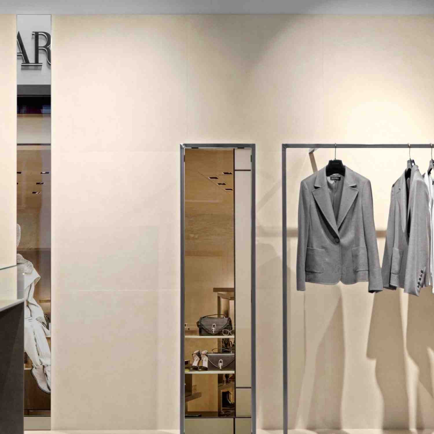 Light Beige Porcelain Stoneware Floor Tile in Elegant Retail Boutique Setting