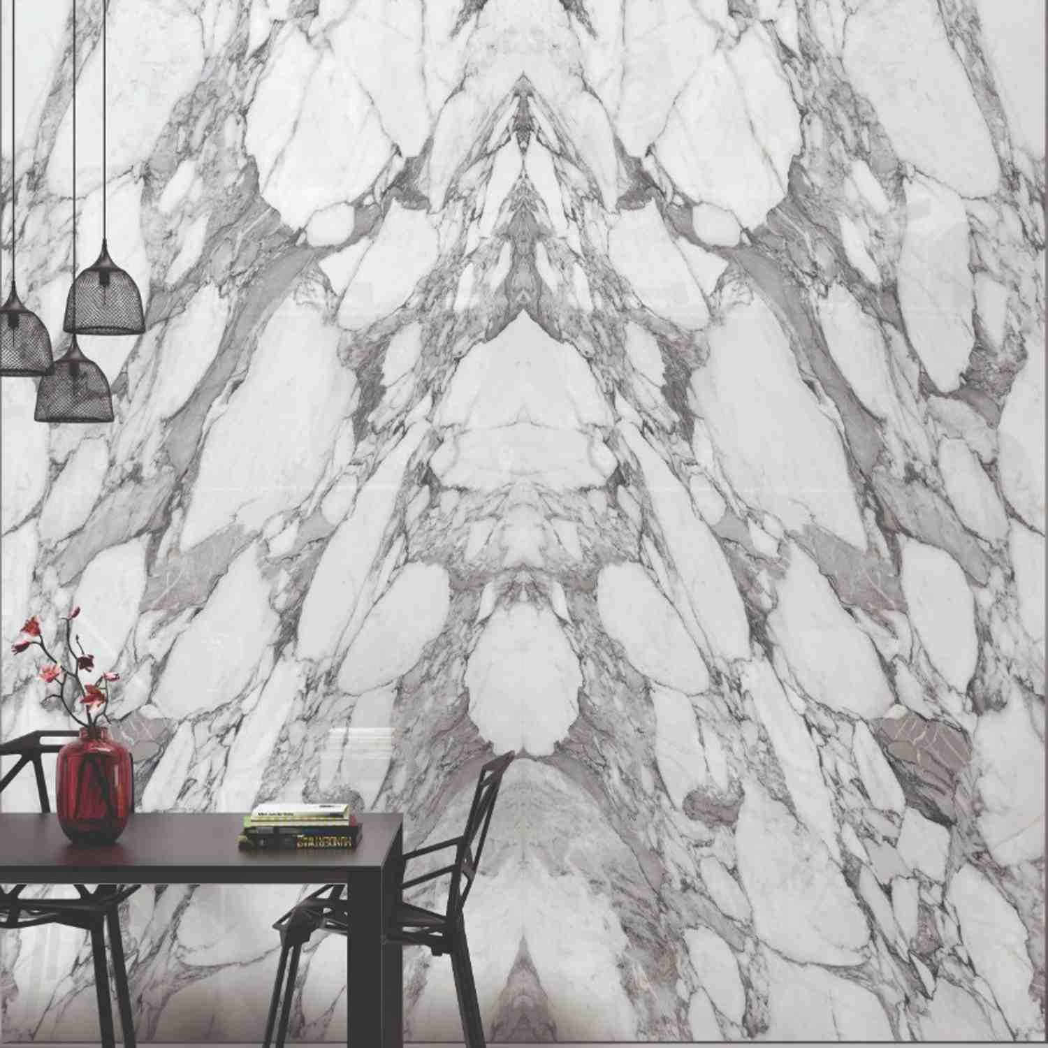 Level Porcelain Stoneware Arabescato Corchia BookMatch Wall Slab