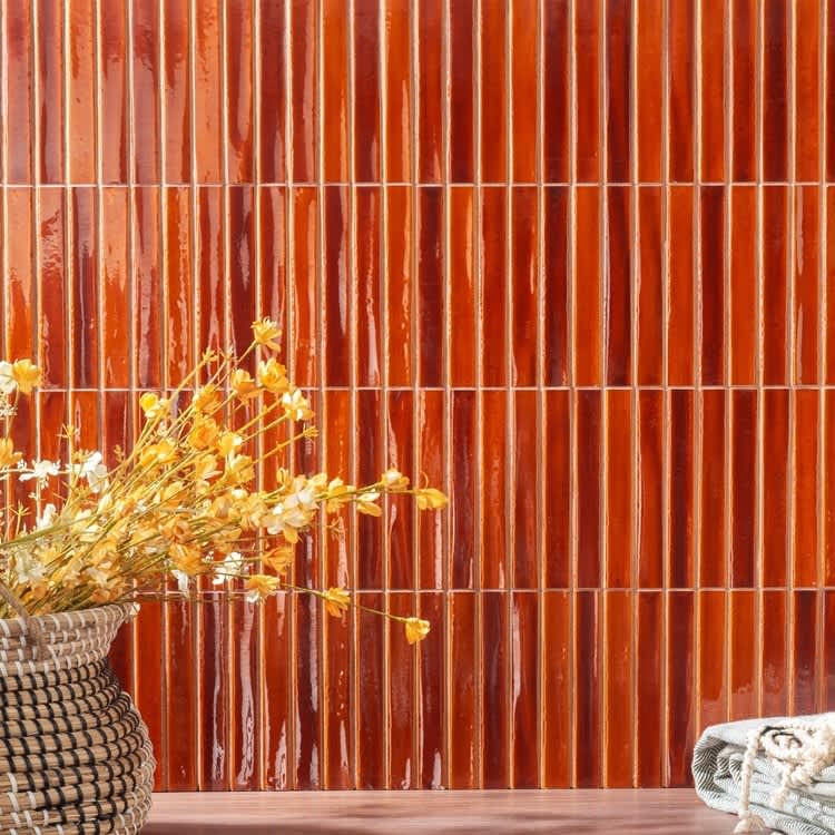Short Stick Mosaic Ceramic Honey Crackle Glaze Wall Tile in Bathroom