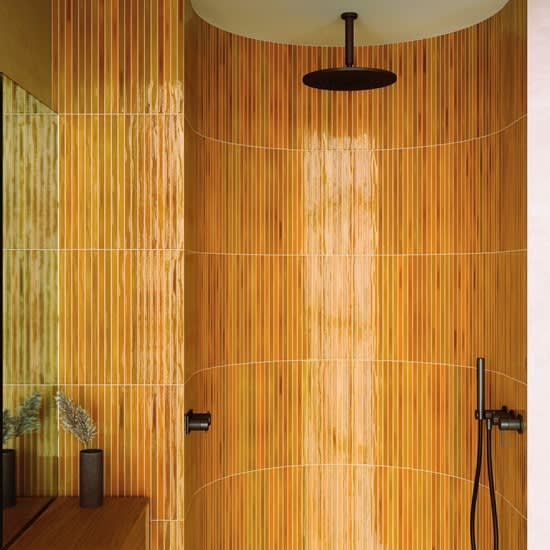 Long Stick Mosaic Ceramic Mustard Crackle Glaze Wall Tile in Bathroom