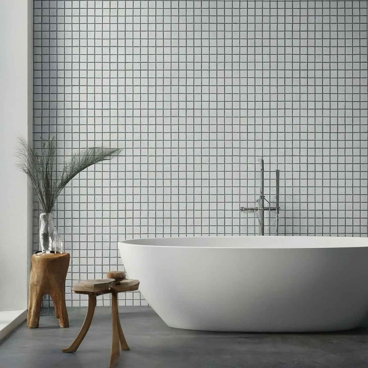 white porcelain mosaic tile with matte finish in contemporary bathroom
