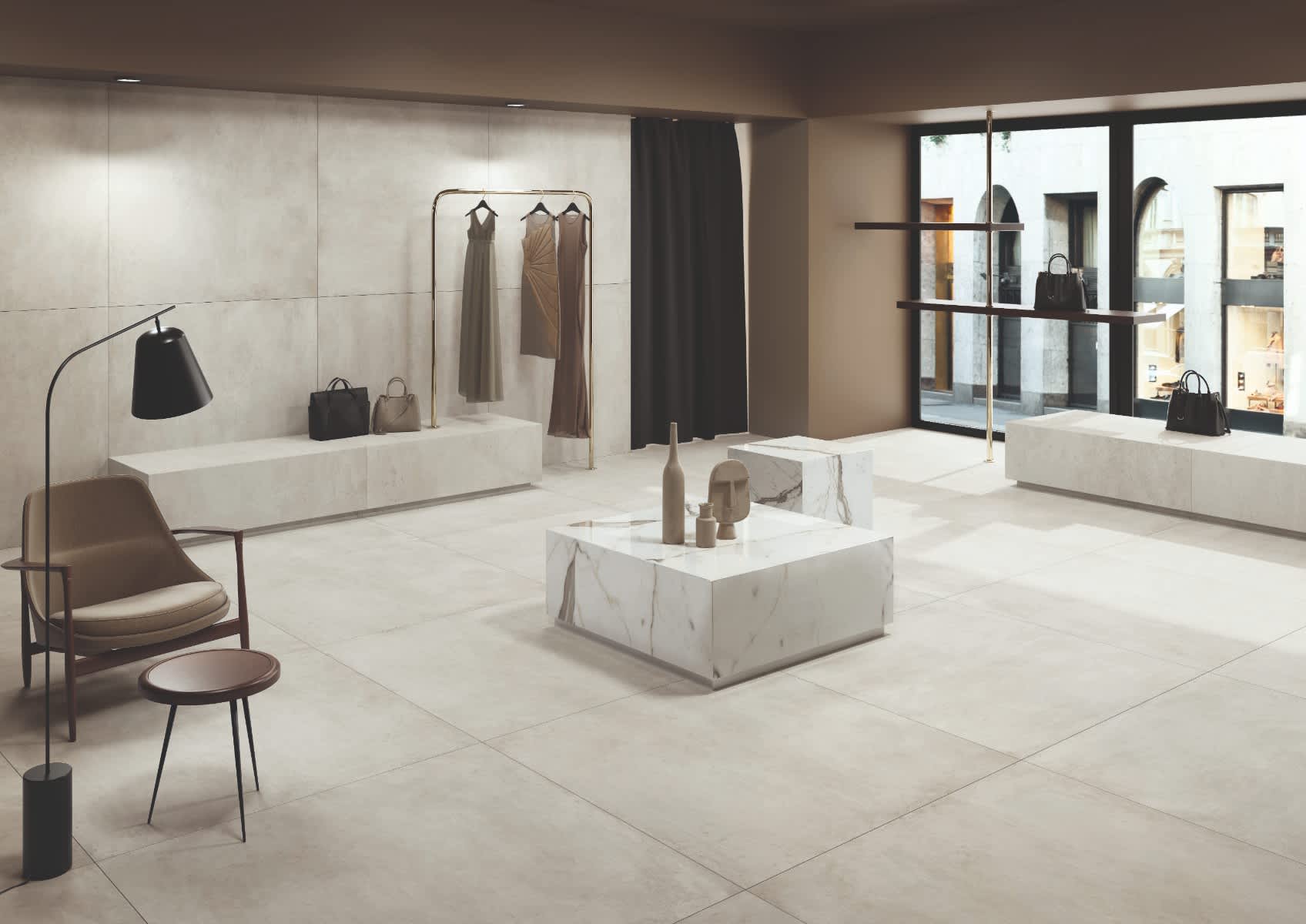 +ONE porcelain floor tile in chalk with matte finish in retail space