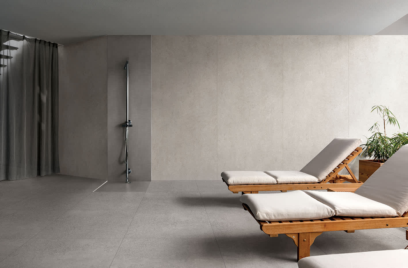 Sensi Mosaic Sand Grey and Fossil White Porcelain Tile Room Setting