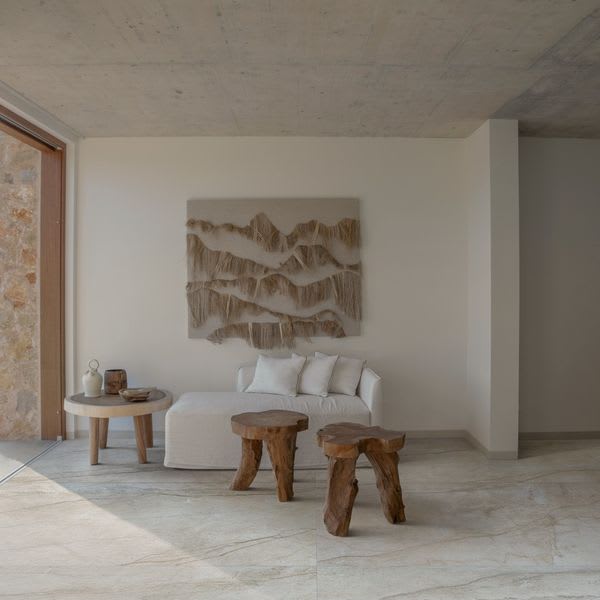 Silver Root White Marble-Look Porcelain Floor Tile in Minimalist Living Room
