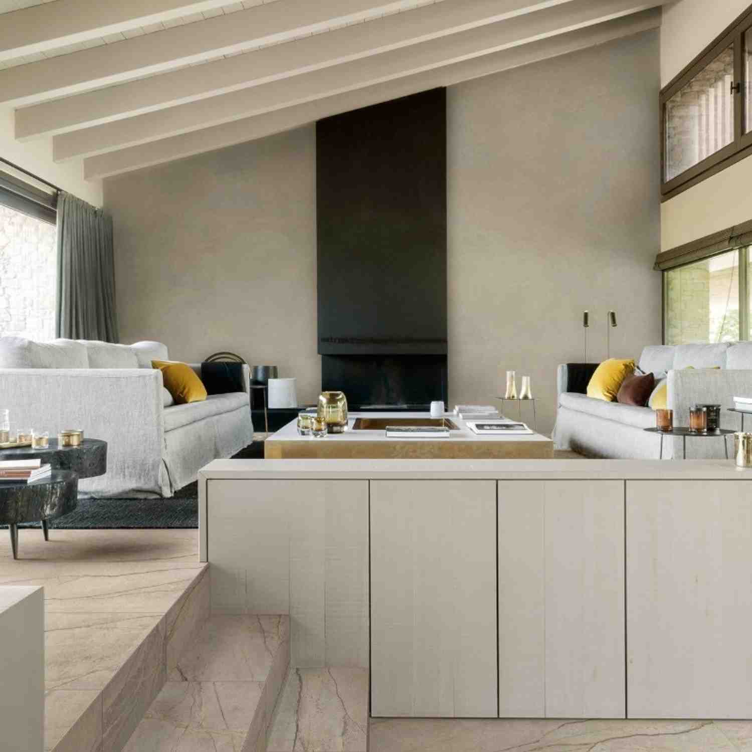 Silver Root Beige Marble-Look Porcelain Floor Tile in Modern Bathroom