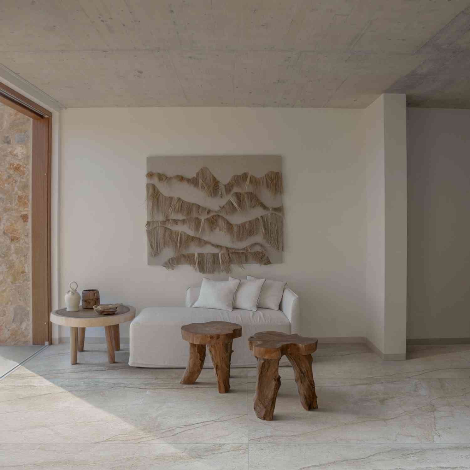 Silver Root White Marble-Look Porcelain Tile Living Space Detail