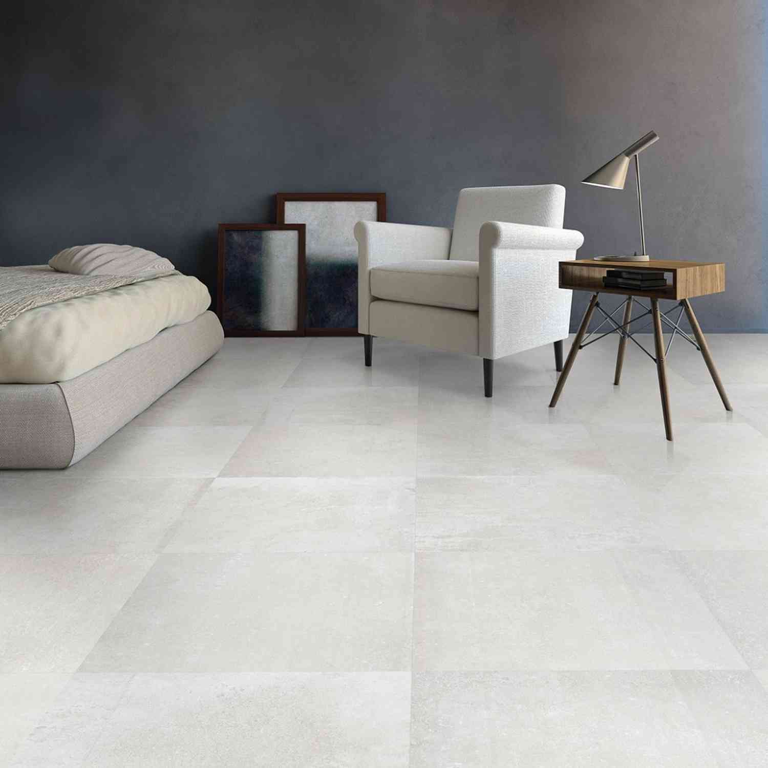 Stone Design Chalk Porcelain Floor Tile in Modern Bedroom Setting