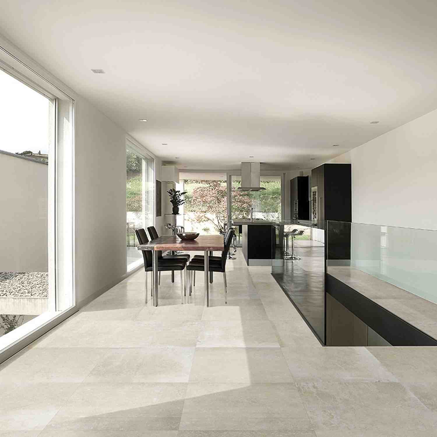 Stone Design Porcelain Floor Tile in Contemporary Open-Plan Kitchen