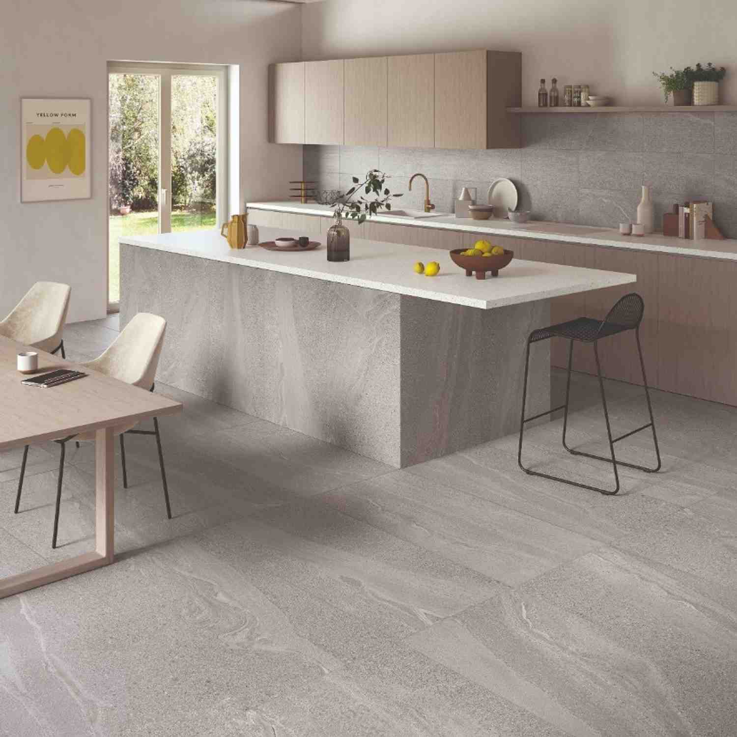 Stonehenge Grey Porcelain Floor Tile in Contemporary Kitchen Setting