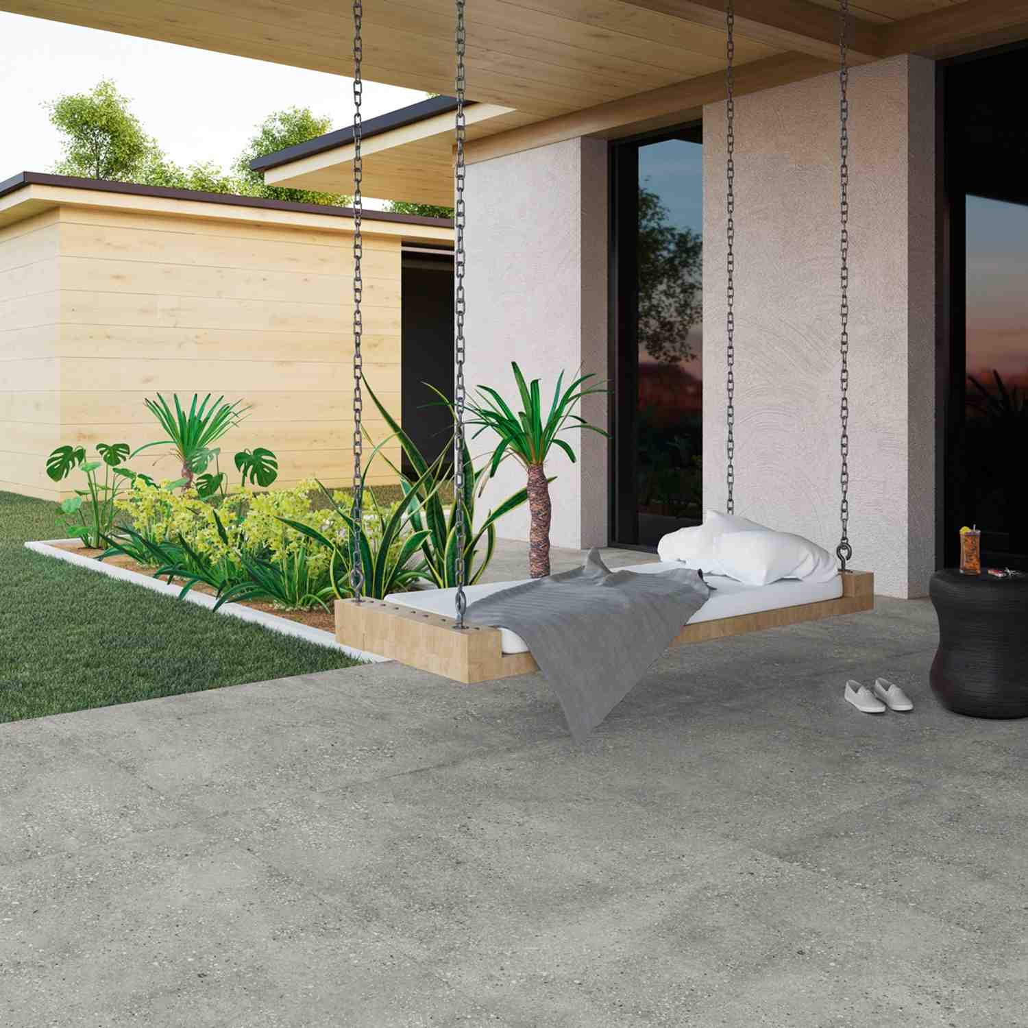 Wind Grey Porcelain Tile in Exterior Garden Patio Application